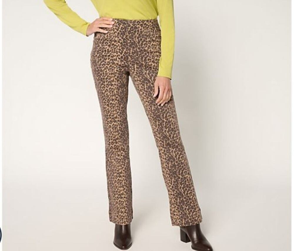 Belle Kim Gravel Size Petite 16 Leopard Twill Boot Cut Jean A696718 NWOT